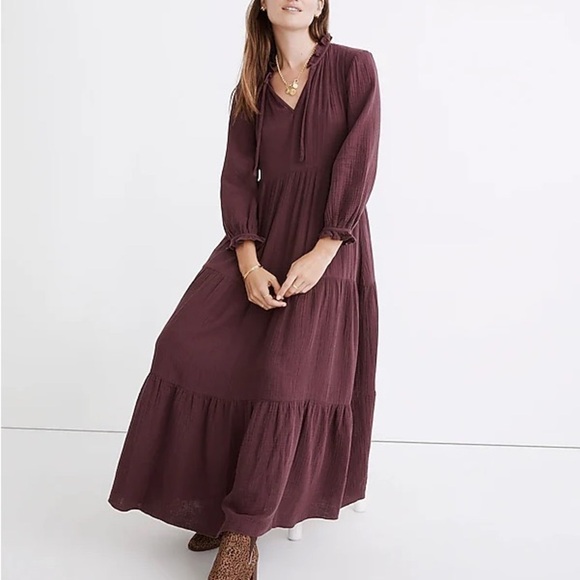 Madewell Lightspun Tie-Neck Tiered Midi Dress - Picture 1 of 11